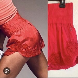 Free People The Way Home Red Lace Trim Shorts SZ.S